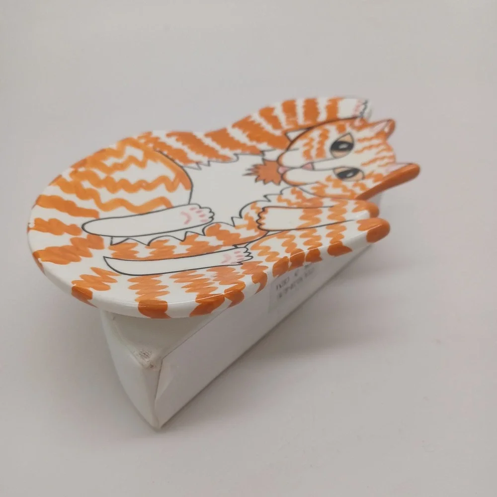 Cats by Nina Lyman Orange Tabby Ceramic Trinket Dish Figural Cat Plate 6 Inch